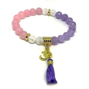Amethyst, Rose Quartz, Clear Quartz, Om Charm Bracelet