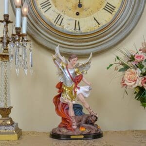 Archangel Michael Stomping on the Devil. Colorful 18-inch st