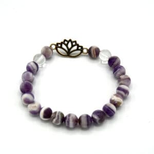 Chevron Amethyst and Quartz Bracelet with Lotus
