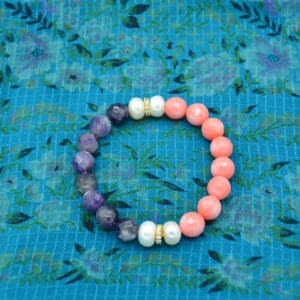 Coral, Amethyst, and Pearl Bracelet