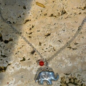 Elephant Charm Necklace w/Om, Sterling Silver