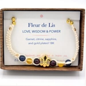 Fleur de Lis adjustable Braided bracelet w Citrine