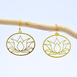 Gold Plated Oval Lotus 30 mm Earrings