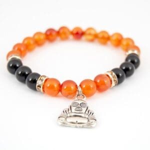 Happy Buddha Charm Bracelet with Carnelian and Black Onyx