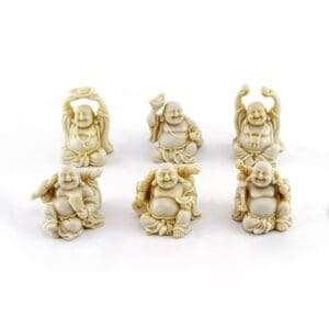 Happy Buddhas 6 pc. Ivory set - each 2.5" tall