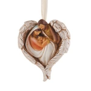 Holy Family on wings ornament 3" tall