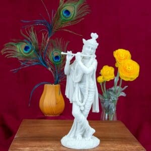 Krishna Bonded Marble Ivory Statue 10-Inch