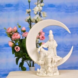 Kuan Yin on Crescent Moon 10 " (Marble Finish)