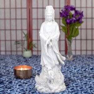 Kuan Yin Standing on Dragon, Tall Bonded Marble