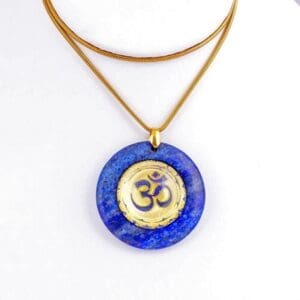 Lapis Lazuli Dome Stone Pendant with Gold Plated Om