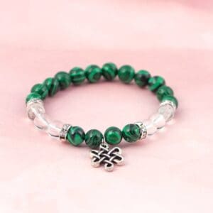 Malachite & clear Quartz w Infinity Knot Charm