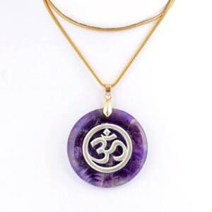 Purple Fluorite Stone Pendant with Silver Om
