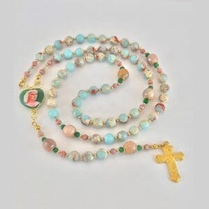 Sanat Kumara Rosary with Jasper, Aqua Marine and Rose Quartz