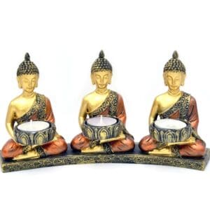 Three Buddhas Candle Holder Resin - 10" long