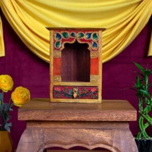 Tibetan Altar: Wood, Hand Painted 8.75 x 7.25 x 3.5  inches