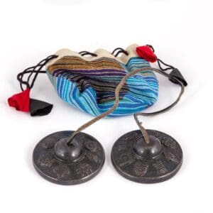 Tibetan Tingshas with the Eight Auspicious Symbols, Antique